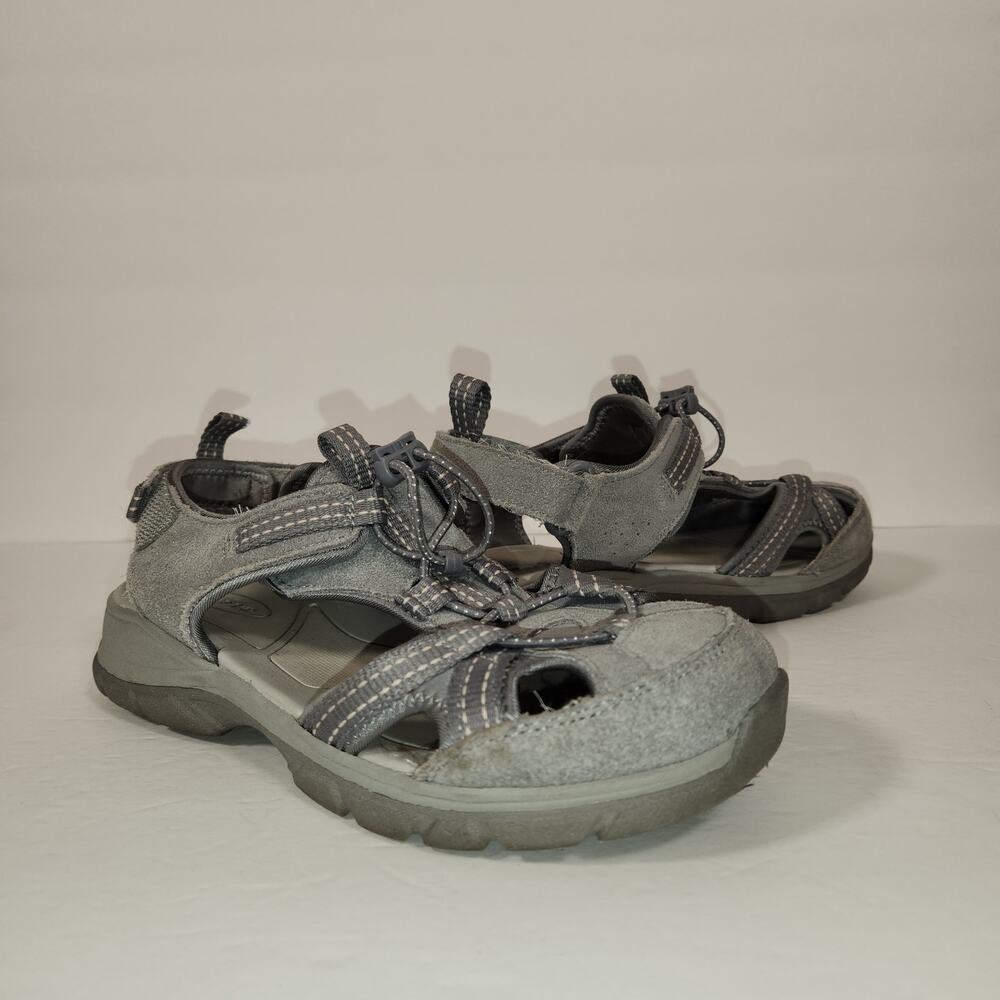 LANDS END Outdoor Sandal Womens 8D Grey Suede Closed Toe Walking Hiking 517104